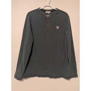 AIGLE Pullover Sweater Mens‎ Large Green 1/4 Button Ribbed Polartec Fleece